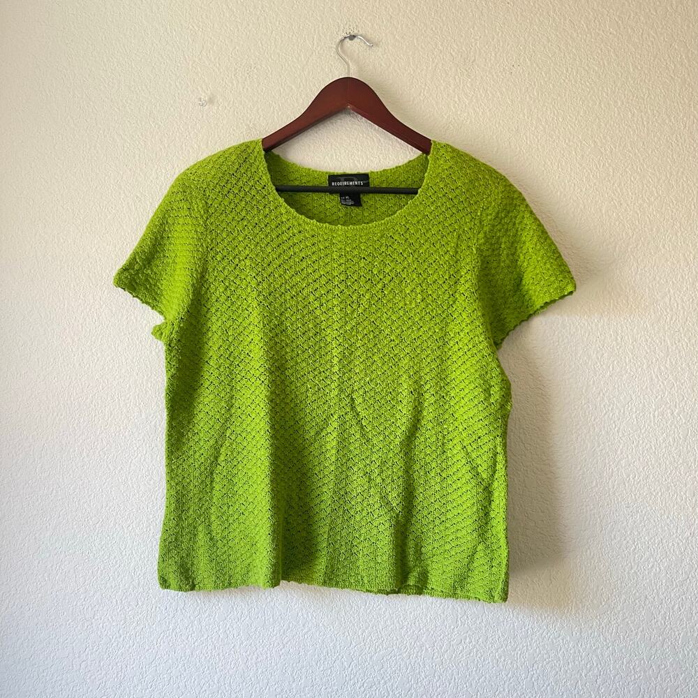 Vintage 90s Crochet Knit Sweater Top Lime Green Size XL - Picture 1 of 6